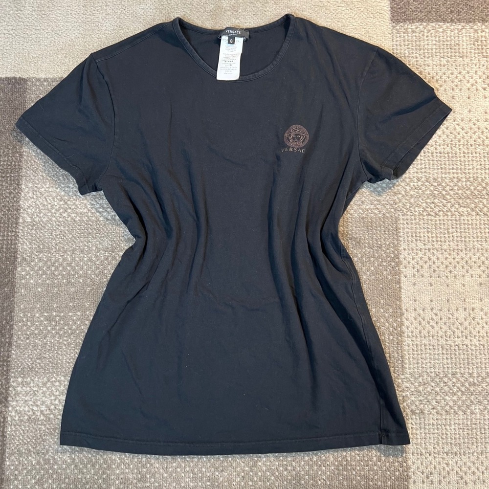 Versace Medusa Head Logo Black Cotton T-Shirt AUU01005 Size 6 Italy